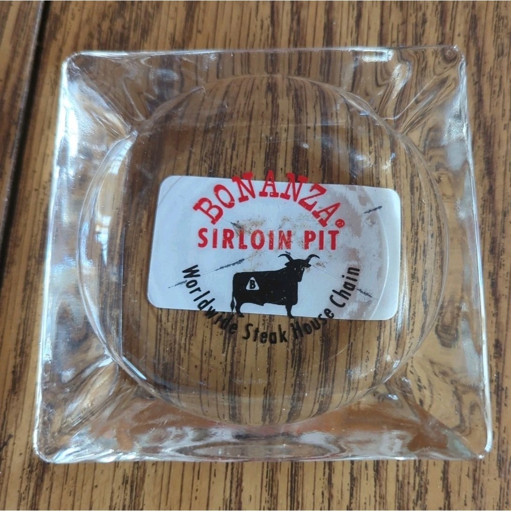 Vintage Glass Advertising Ashtray Bonanza Sirloin Pit Worldwide Steak House READ